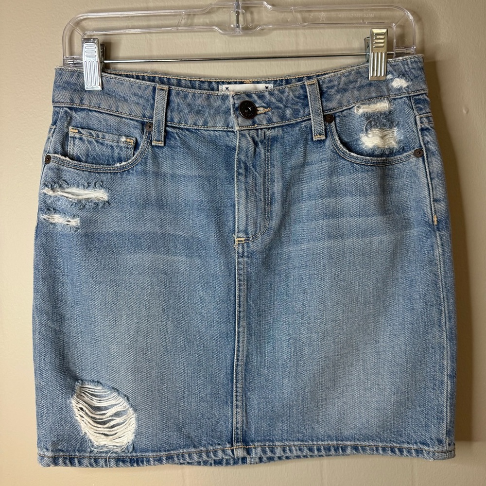 Paige Serena Light Blue Distressed Denim Skirt Size 24
